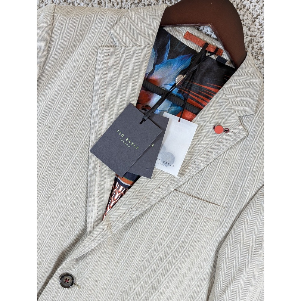 Ted Baker Linen‎ Blend Sport Coat Size 1 34R Herringbone Gray NWT